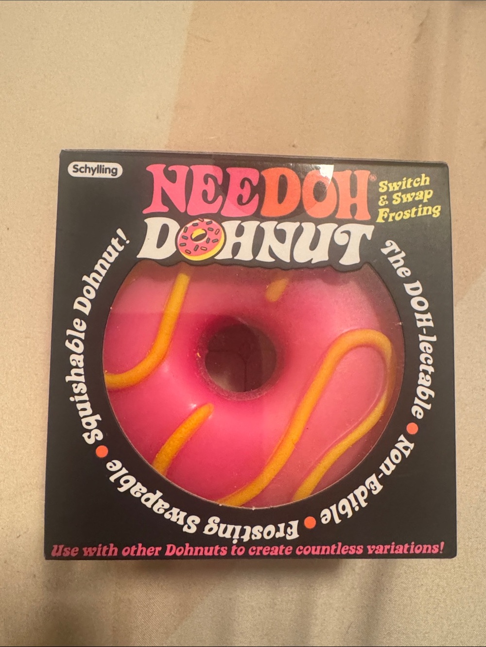 Needoh Pink Donut Squishable Toy with Yellow Frosting